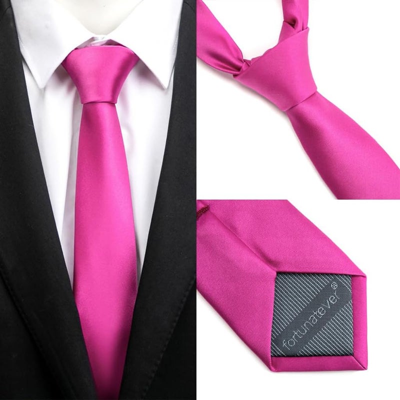 fortunatever Mens Solid Color Tie,Slim Necktie With Multiple Colors(Hot Pink, 2.36'' Width) - Image 3